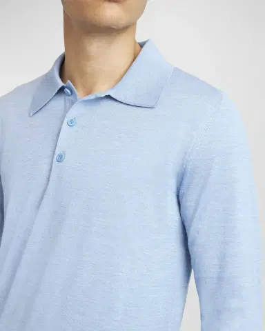 Brioni Men's Cashmere-Silk Polo Sweater | Thumbnail 7