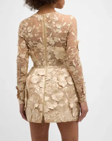 Bronx and Banco Bouquet Maraya Embroidered Illusion Mini Dress | Thumbnail 6