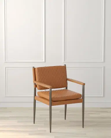 Sarreid Harley Leather Dining Arm Chair | Thumbnail 1 Sarreid Harley Leather Dining Arm Chair | Thumbnail 1