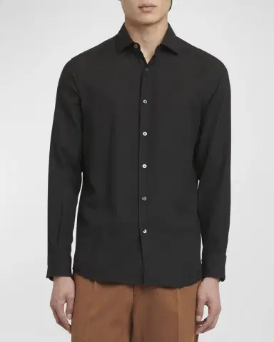 Zegna Men's Cashco Cashmere-Cotton Sport Shirt | Thumbnail 4 Zegna Men's Cashco Cashmere-Cotton Sport Shirt | Thumbnail 4
