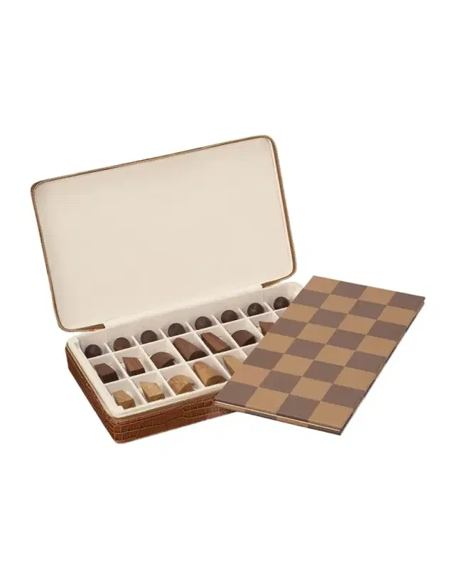 AERIN Enzo Leather Travel Chess Set