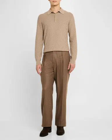 Brioni Men's Basketweave Polo Sweater | Thumbnail 2