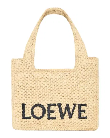Loewe x Paula's Ibiza Font Logo Mini Tote Bag in Raffia | Thumbnail 1 Loewe x Paula's Ibiza Font Logo Mini Tote Bag in Raffia | Thumbnail 1