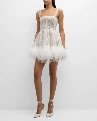 Bronx and Banco Mademoiselle Beaded Feather-Trim Mini Dress | Thumbnail 2 Bronx and Banco Mademoiselle Beaded Feather-Trim Mini Dress | Thumbnail 2