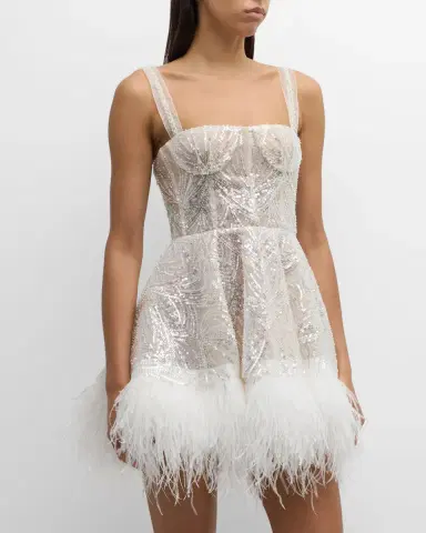 Bronx and Banco Mademoiselle Beaded Feather-Trim Mini Dress | Thumbnail 3 Bronx and Banco Mademoiselle Beaded Feather-Trim Mini Dress | Thumbnail 3