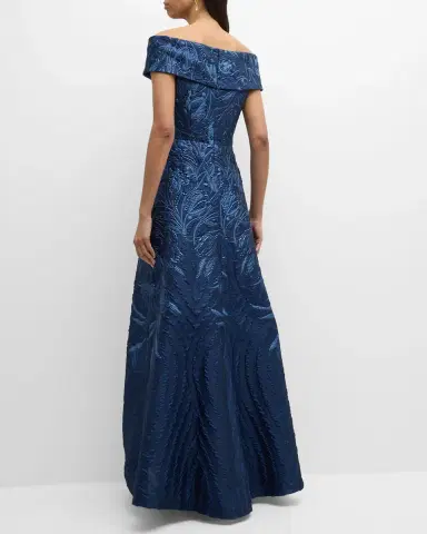 Rickie Freeman for Teri Jon Off-Shoulder Metallic Jacquard Gown | Thumbnail 4