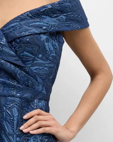 Rickie Freeman for Teri Jon Off-Shoulder Metallic Jacquard Gown | Thumbnail 5