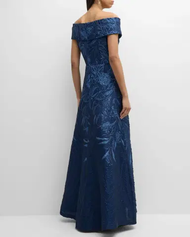 Rickie Freeman for Teri Jon Off-Shoulder Metallic Jacquard Gown | Thumbnail 6