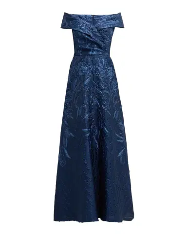 Rickie Freeman for Teri Jon Off-Shoulder Metallic Jacquard Gown | Thumbnail 1