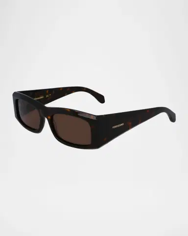Ferragamo Men's Classic Logo Acetate Rectangle Sunglasses, 57mm | Thumbnail 3