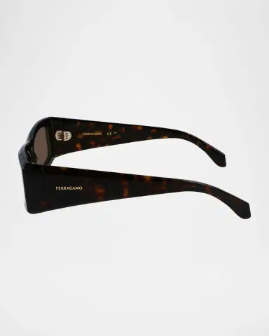 Ferragamo Men's Classic Logo Acetate Rectangle Sunglasses, 57mm | Thumbnail 4