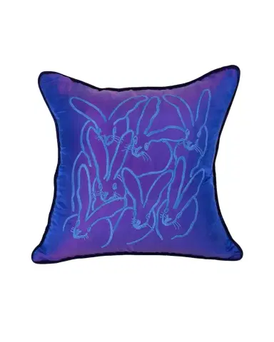 Hunt Slonem Embroidered Silk & Velvet Bunny Pillow, 22" | Thumbnail 1 Hunt Slonem Embroidered Silk & Velvet Bunny Pillow, 22" | Thumbnail 1