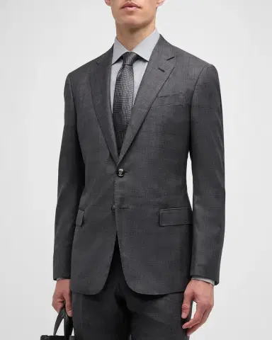 Giorgio Armani Men's Brushed Wool Plaid Classic Fit Suit | Thumbnail 4