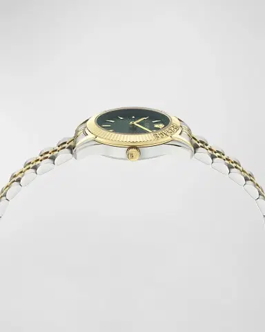 Versace 30mm Greca Time Watch with Bracelet Strap, Two Tone/Green | Thumbnail 3 Versace 30mm Greca Time Watch with Bracelet Strap, Two Tone/Green | Thumbnail 3