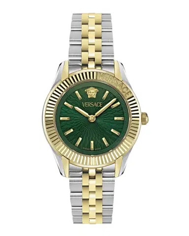 Versace 30mm Greca Time Watch with Bracelet Strap, Two Tone/Green | Thumbnail 1 Versace 30mm Greca Time Watch with Bracelet Strap, Two Tone/Green | Thumbnail 1