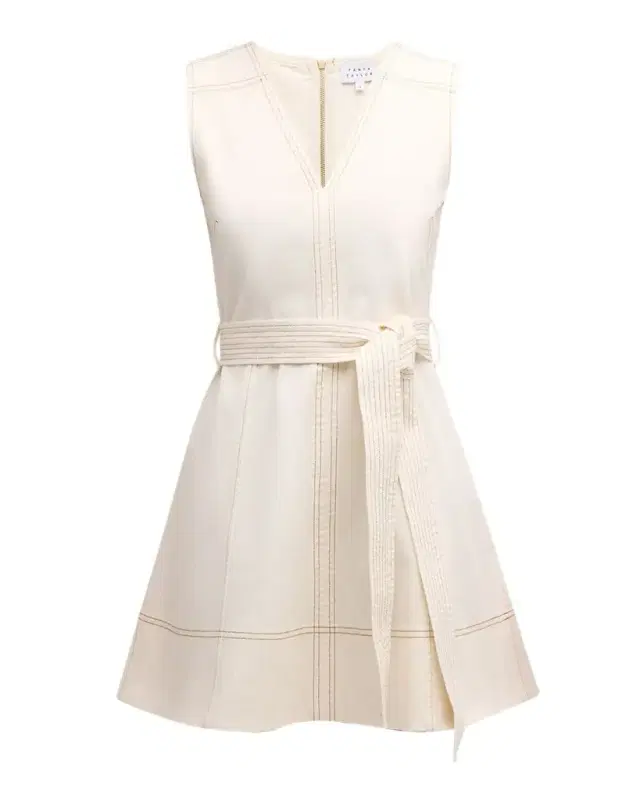 Reina Sleeveless Belted V-Neck Denim Mini Dress