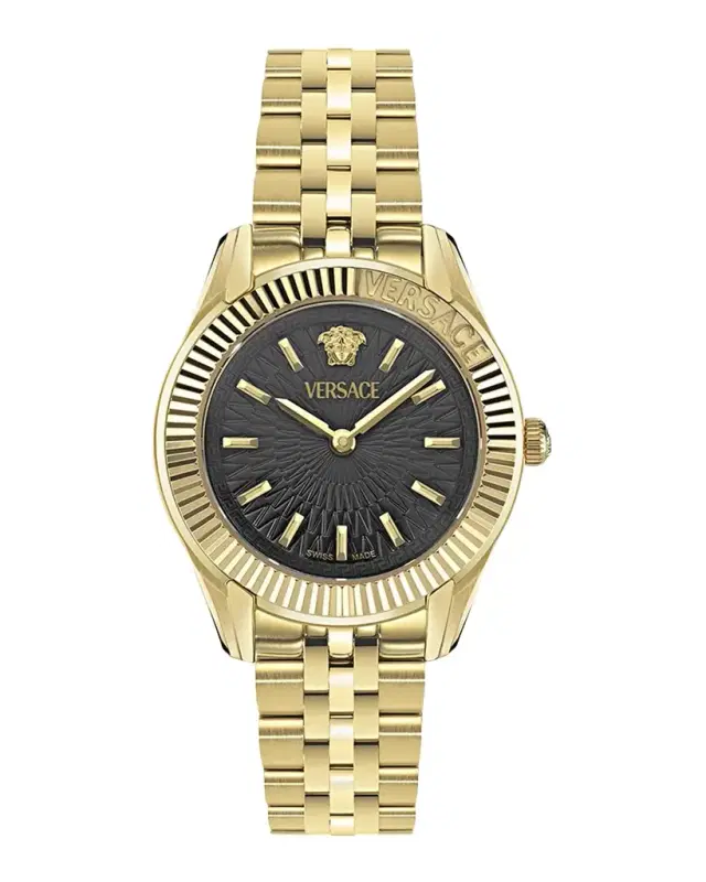 Versace 30mm Greca Time Watch with Bracelet Strap, Gold/Black