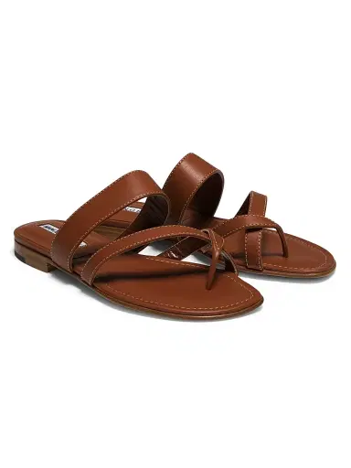 Manolo Blahnik Women's Susa Leather Thong Sandals - Tan | Thumbnail 2