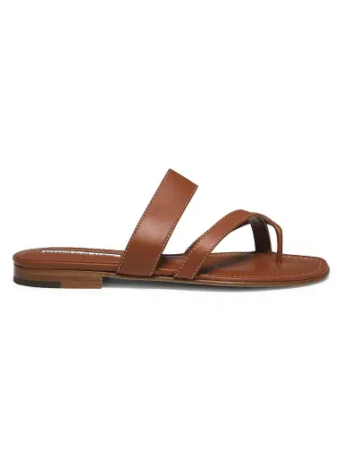 Manolo Blahnik Women's Susa Leather Thong Sandals - Tan | Thumbnail 1
