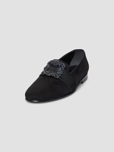 Manolo Blahnik Men's Carlton Crystal-Buckle Loafers - Black Suede - Size 8.5 | Thumbnail 2 Manolo Blahnik Men's Carlton Crystal-Buckle Loafers - Black Suede - Size 8.5 | Thumbnail 2