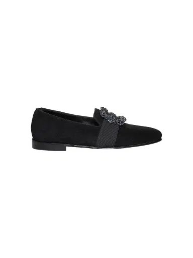 Manolo Blahnik Men's Carlton Crystal-Buckle Loafers - Black Suede - Size 8.5 | Thumbnail 1 Manolo Blahnik Men's Carlton Crystal-Buckle Loafers - Black Suede - Size 8.5 | Thumbnail 1