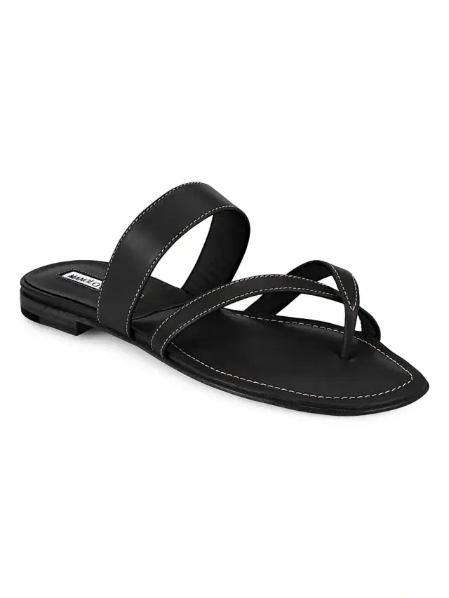 Manolo Blahnik Women's Susa Leather Thong Sandals - Black