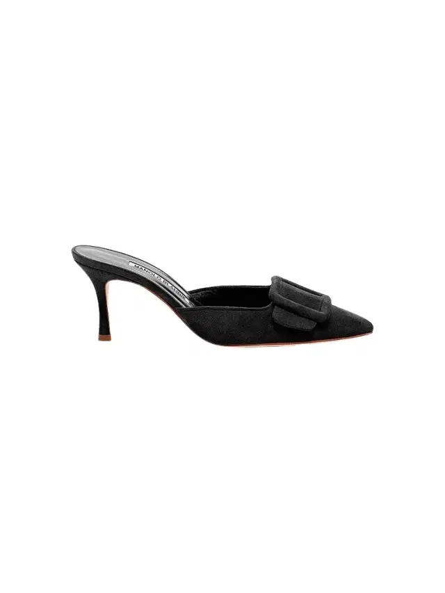 Manolo Blahnik Women's Maysale 70MM Buckle Suede Mules - Black