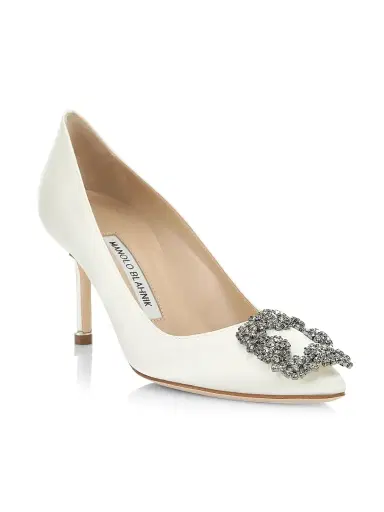 Manolo Blahnik Women's Hangisi 70MM Crystal-Embellished Satin Pumps - White - Size 5.5 | Thumbnail 2 Manolo Blahnik Women's Hangisi 70MM Crystal-Embellished Satin Pumps - White - Size 5.5 | Thumbnail 2
