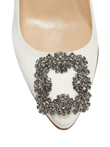 Manolo Blahnik Women's Hangisi 70MM Crystal-Embellished Satin Pumps - White - Size 5.5 | Thumbnail 4 Manolo Blahnik Women's Hangisi 70MM Crystal-Embellished Satin Pumps - White - Size 5.5 | Thumbnail 4
