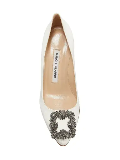 Manolo Blahnik Women's Hangisi 70MM Crystal-Embellished Satin Pumps - White - Size 5.5 | Thumbnail 5 Manolo Blahnik Women's Hangisi 70MM Crystal-Embellished Satin Pumps - White - Size 5.5 | Thumbnail 5