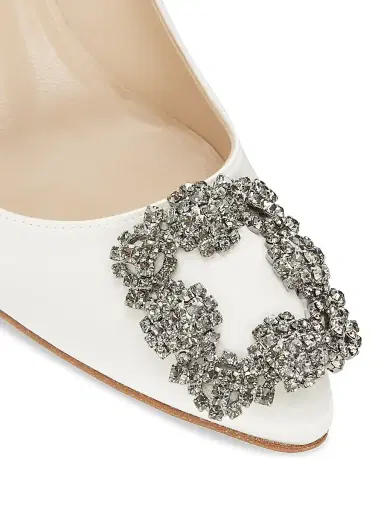 Manolo Blahnik Women's Hangisi 70MM Crystal-Embellished Satin Pumps - White - Size 5.5 | Thumbnail 6 Manolo Blahnik Women's Hangisi 70MM Crystal-Embellished Satin Pumps - White - Size 5.5 | Thumbnail 6