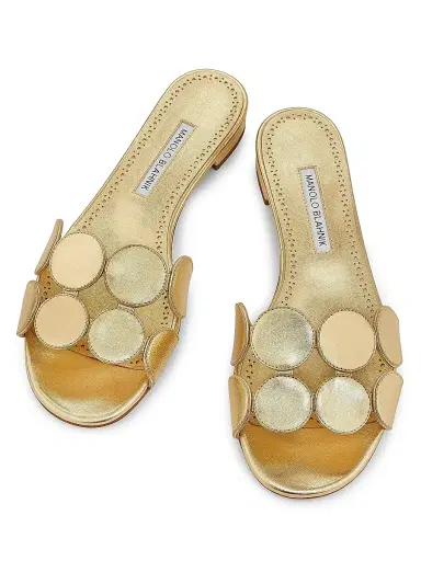 Manolo Blahnik Women's Haribal Leather Sandals - Gold - Size 7 | Thumbnail 4