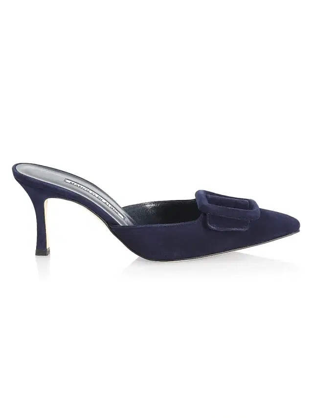 Manolo Blahnik Women's Maysale 70MM Buckle Suede Mules - Navy