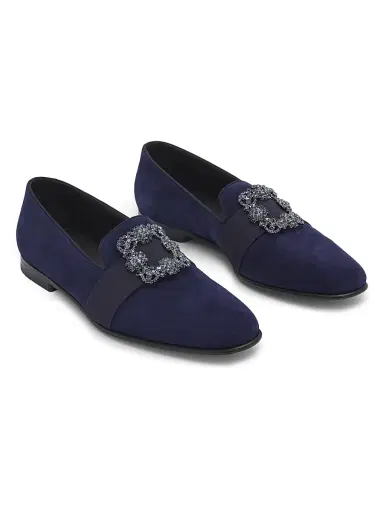 Manolo Blahnik Men's Carlton Crystal-Buckle Loafers - Navy - Size 11.5 | Thumbnail 2 Manolo Blahnik Men's Carlton Crystal-Buckle Loafers - Navy - Size 11.5 | Thumbnail 2