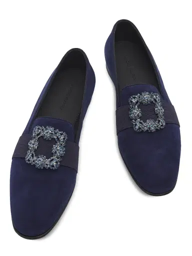 Manolo Blahnik Men's Carlton Crystal-Buckle Loafers - Navy - Size 11.5 | Thumbnail 4 Manolo Blahnik Men's Carlton Crystal-Buckle Loafers - Navy - Size 11.5 | Thumbnail 4