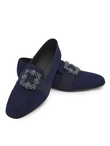 Manolo Blahnik Men's Carlton Crystal-Buckle Loafers - Navy - Size 11.5 | Thumbnail 5 Manolo Blahnik Men's Carlton Crystal-Buckle Loafers - Navy - Size 11.5 | Thumbnail 5