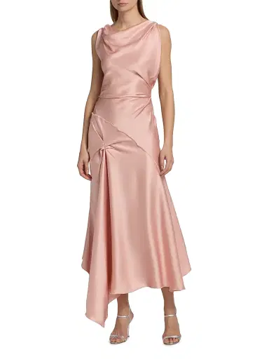 Victoria Beckham Women's Posy Draped Satin Midi-Dress - Dusty Pink | Thumbnail 3