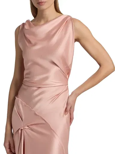 Victoria Beckham Women's Posy Draped Satin Midi-Dress - Dusty Pink | Thumbnail 6