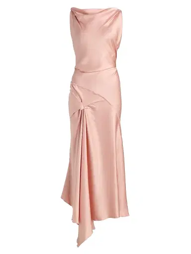 Victoria Beckham Women's Posy Draped Satin Midi-Dress - Dusty Pink | Thumbnail 1