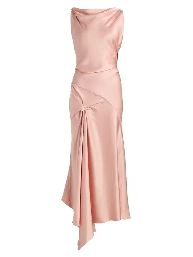 Victoria Beckham Women's Posy Draped Satin Midi-Dress - Dusty Pink