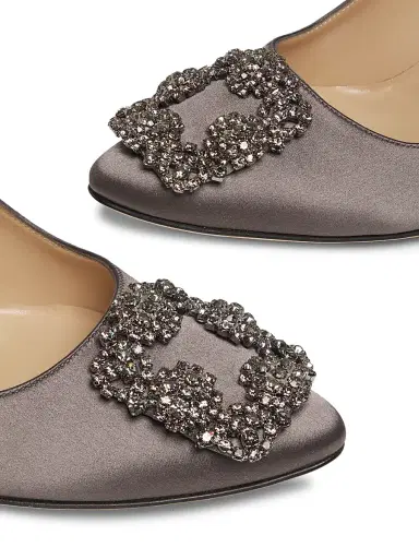 Manolo Blahnik Women's Hangisi 70MM Crystal-Embellished Satin Pumps - Dark Grey - Size 8 | Thumbnail 5