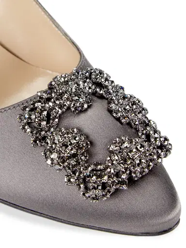 Manolo Blahnik Women's Hangisi 70MM Crystal-Embellished Satin Pumps - Dark Grey - Size 8 | Thumbnail 7