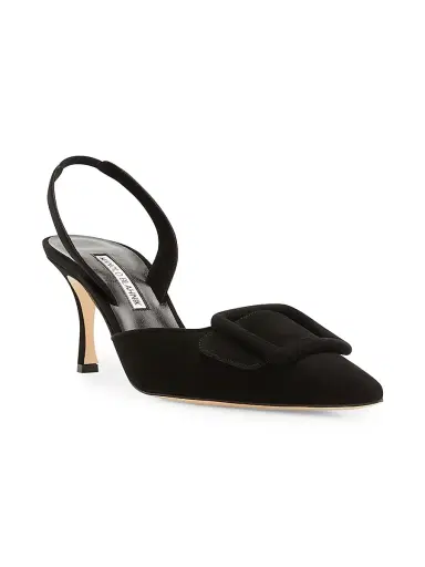 Manolo Blahnik Women's Maysli 70MM Suede Slingback Pumps - Black - Size 5 | Thumbnail 3