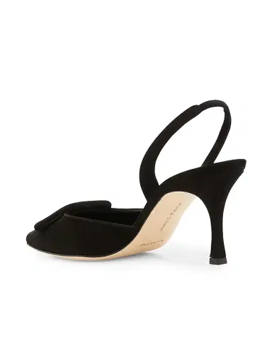 Manolo Blahnik Women's Maysli 70MM Suede Slingback Pumps - Black - Size 5 | Thumbnail 4