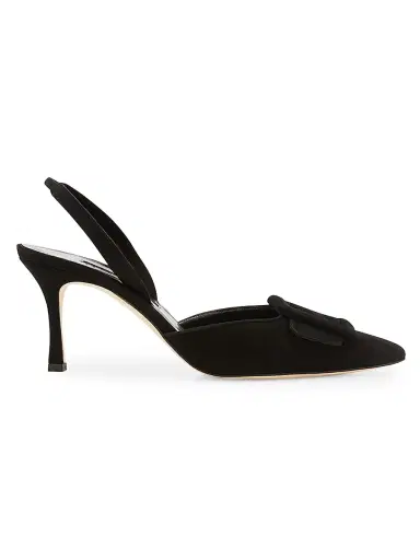 Manolo Blahnik Women's Maysli 70MM Suede Slingback Pumps - Black - Size 5 | Thumbnail 1