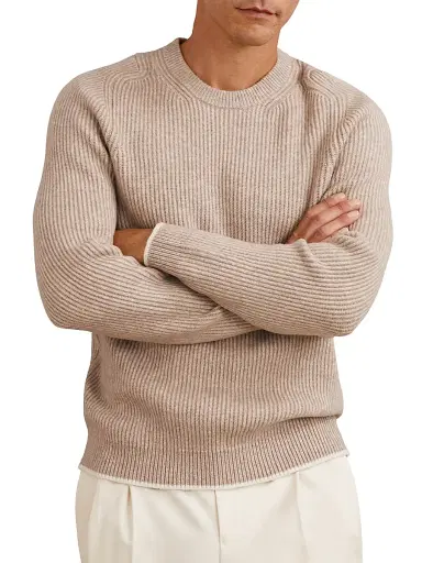 Reiss Men's Crammond Brushed Wool-Blend Sweater - Oatmeal Brown - Size XXL | Thumbnail 3 Reiss Men's Crammond Brushed Wool-Blend Sweater - Oatmeal Brown - Size XXL | Thumbnail 3