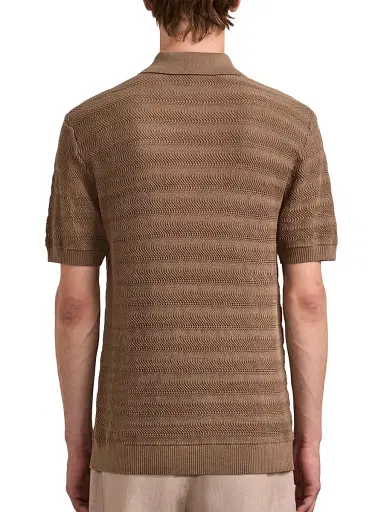Frescobol Carioca Men's Vidal Cotton Jacquard Polo Shirt - Khaki - Size Large | Thumbnail 3