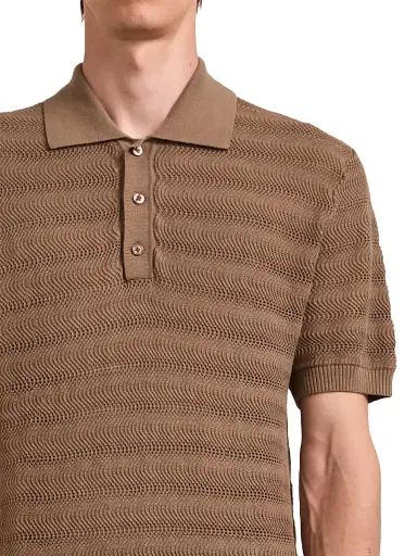 Frescobol Carioca Men's Vidal Cotton Jacquard Polo Shirt - Khaki - Size Large | Thumbnail 4