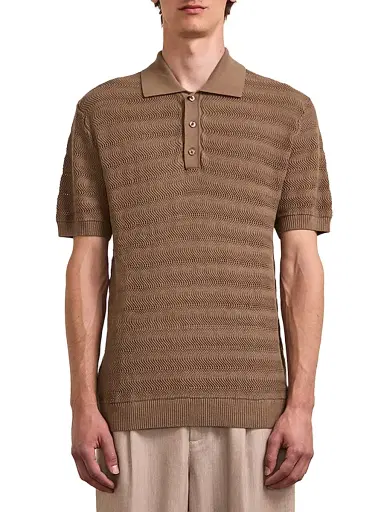 Frescobol Carioca Men's Vidal Cotton Jacquard Polo Shirt - Khaki - Size Large | Thumbnail 1