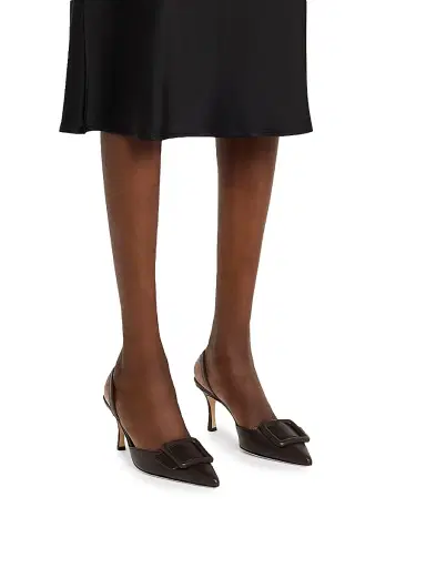 Manolo Blahnik Women's Maysli 70MM Leather Slingback Pumps | Thumbnail 2